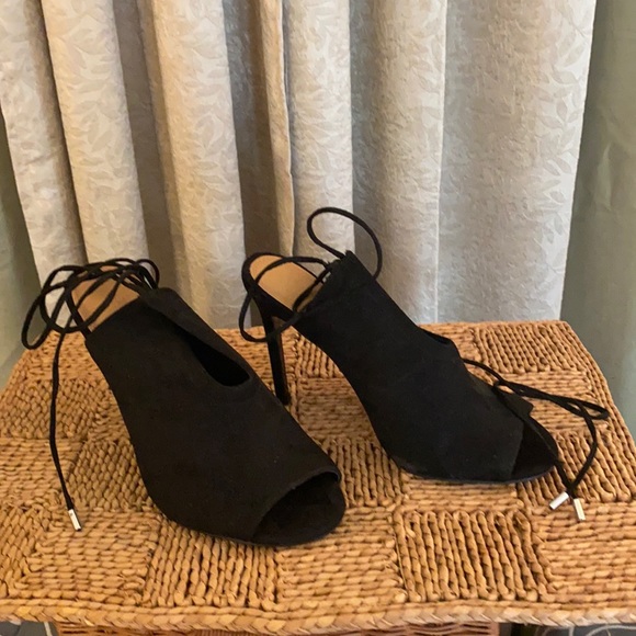 ASOS Ankle Toe Peep Toe Heels Black 6 Faux Suede - Picture 4 of 13